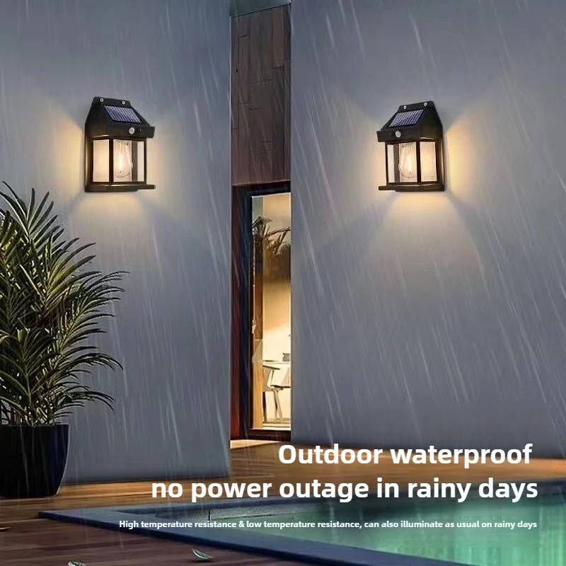 مصباح حائط من التنجستين بالطاقة الشمسية - ضوء فناء خارجي مقاوم للماء مع مستشعر حركة - إضاءة شارع موفرة للطاقة من خيوط الرجعية #4