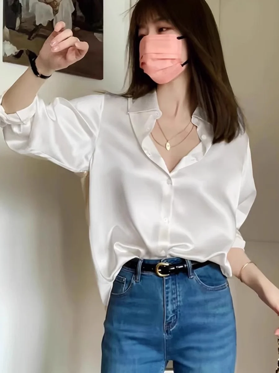

Long Sleeve Shirts Womens Striped Button Down Tops Loose Fit Retro Casual Japanese Style Comfortable Autumn Weekend Feminine