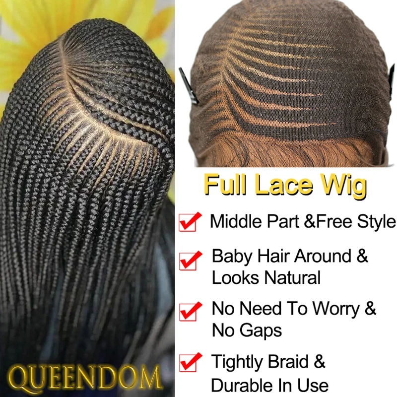 36\'\' Long Full Lace Cornrow Braid Wig Knotless Side Part Braided Synthetic Glueless Wig Box Braids Goddess Wigs With Baby Hairs