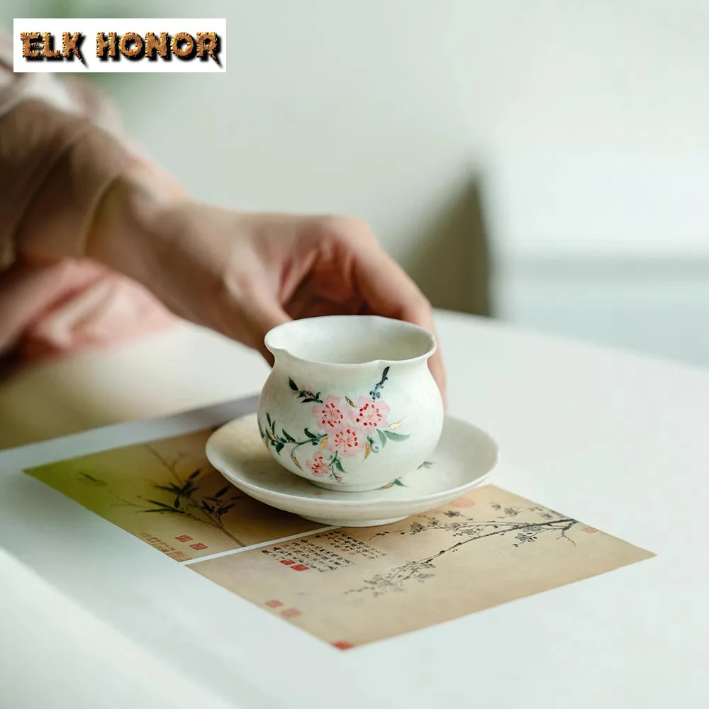 75 مللي رسمت باليد زهر الخوخ فنجان شاي بوتيك براد شاي إبريق الشاي تذوق رائحة كوب تشازان ماستر أكواب طقم شاي صيني الحرفية #2