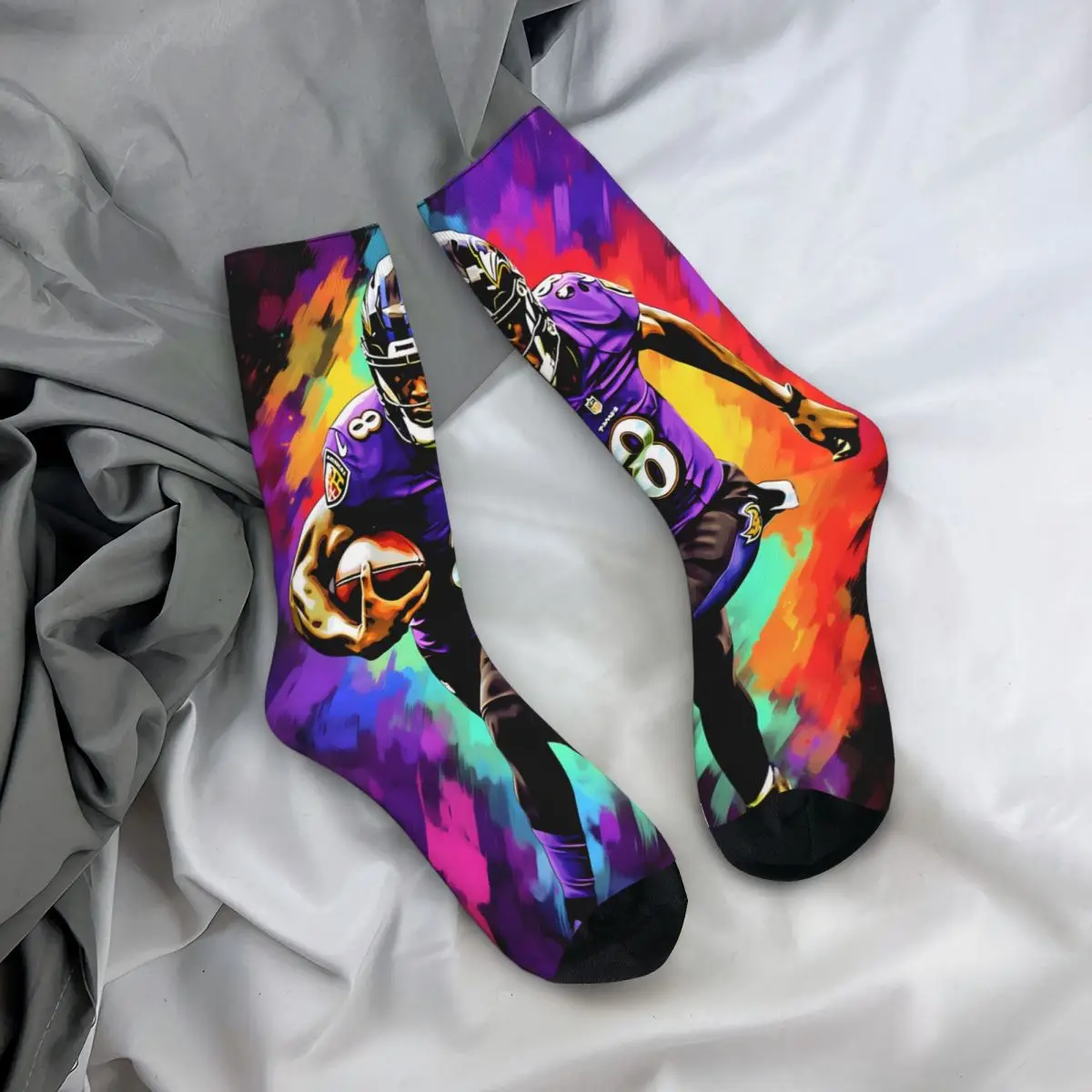 Lamar Jackson Baltimore Ravens Graphic Men Women Socks Windproof Novelty Spring Summer Autumn Winter Stockings Gift