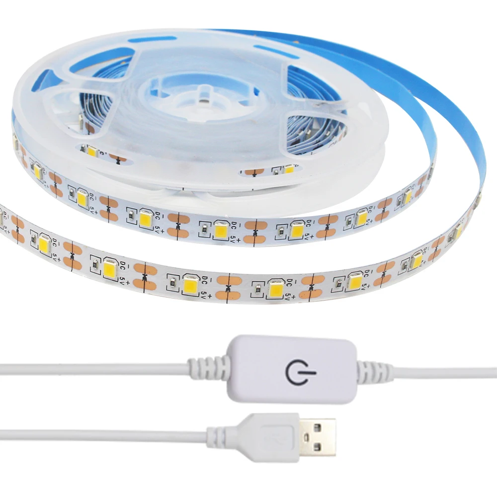 Paski LED 5V USB 2835 1m 2m 3m Zestaw listew oświetleniowych do maszyn do szycia SMD2835 Białe, ciepłe, białe, elastyczne oświetlenie taśmowe z