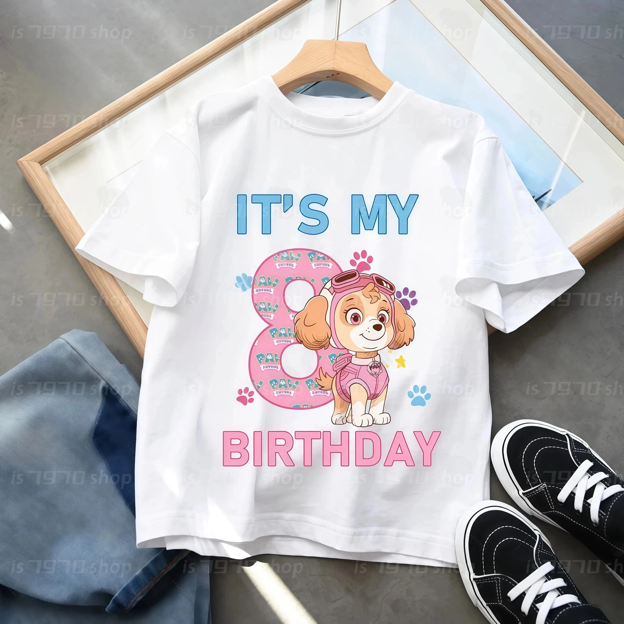 Paw Patrol Kids Clothes Cartoon Anime Skye Clothing Crew Neck Girls Baby Skin-friendly Breathable White T-Shirt Birthday Gift