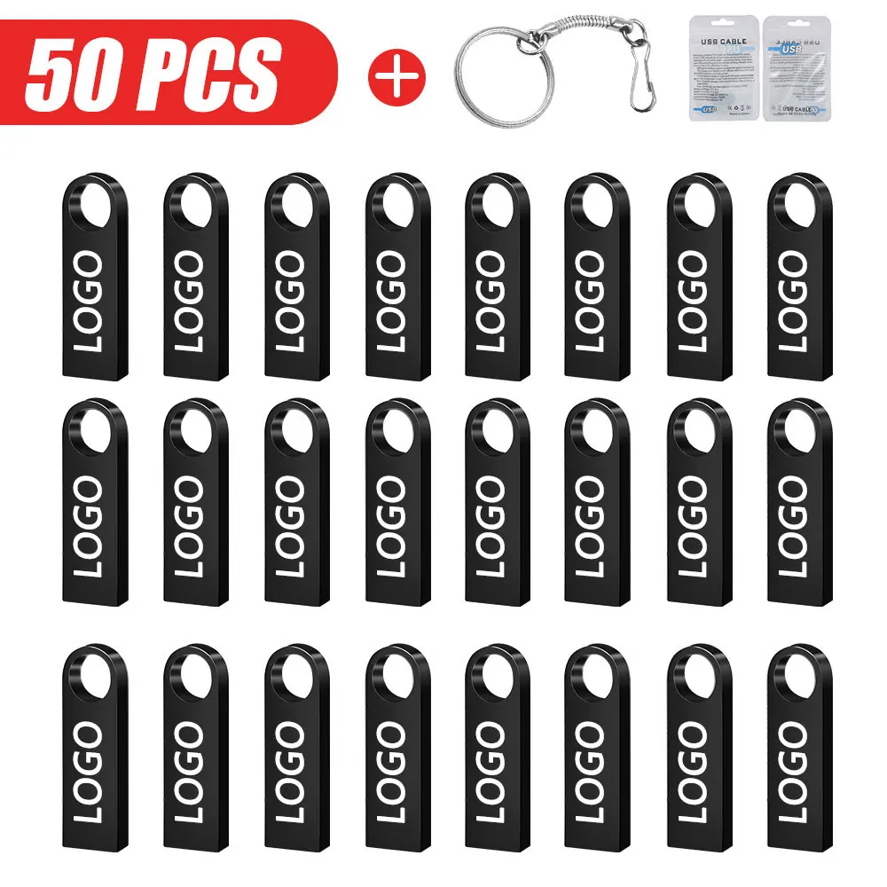 

50PCS High Speed Pen Drive USB Flash Drive 4GB 8GB 2.0 16GB 32GB 64GB 128GB Pendrive Metal Usb Sticks with Key