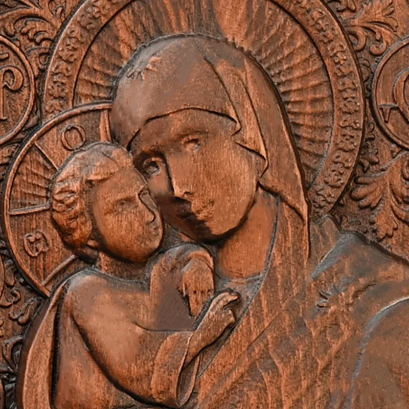 Vintage Hand Carved Wooden Icon of Orthodox Religious Wall Art Home Living Decor Gift