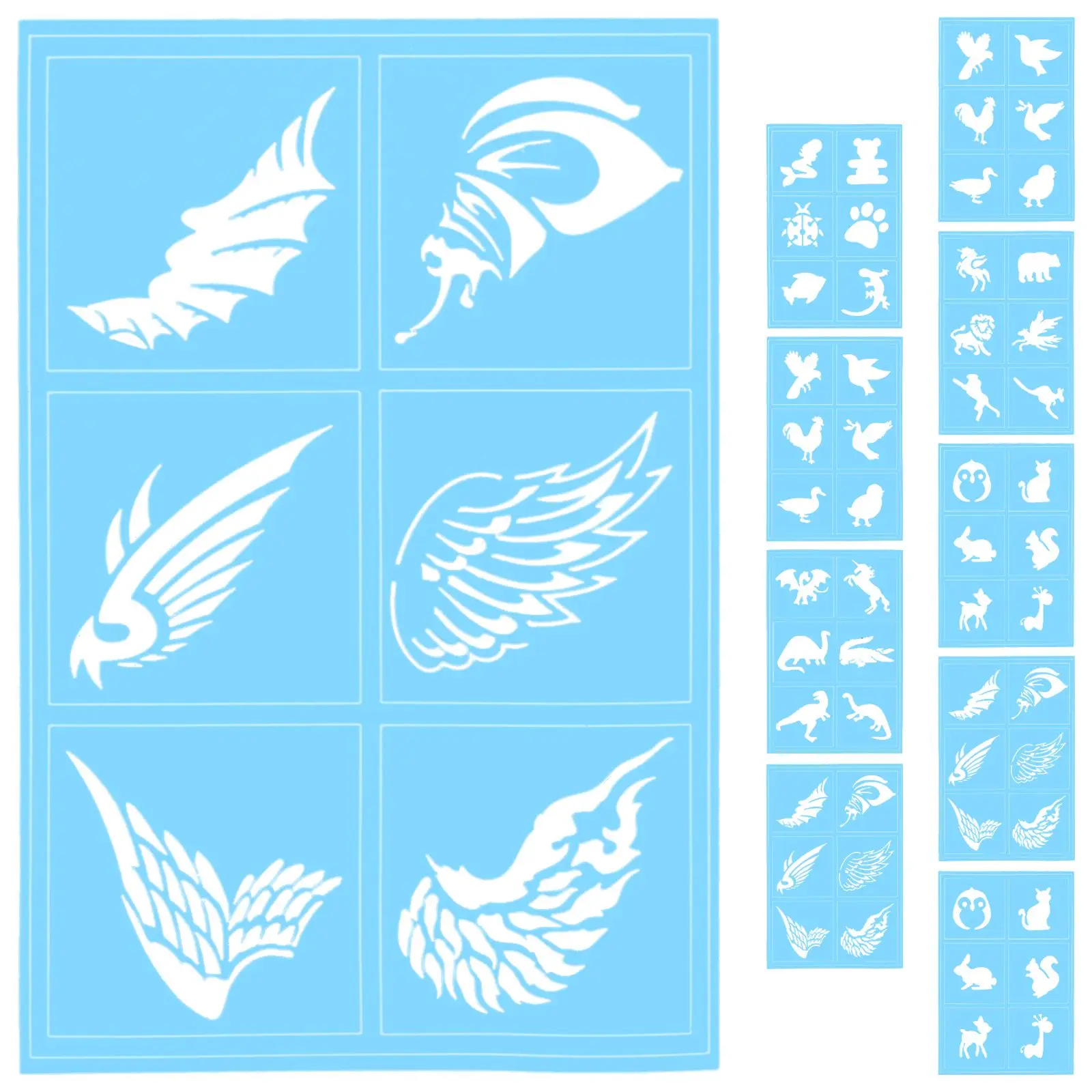 

10 Pcs Face Painting Stencils Cartoon Hollow Out Drawing Blue Paper Kids Glitter Tattoos Reusable Water Washable Templates