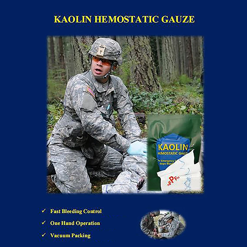 1PC Tactical Hemostatic First Aid Kaolin Gauze Kaolin Hemostatic Gauze Hemostatic Gauze Hemostatic Bandage