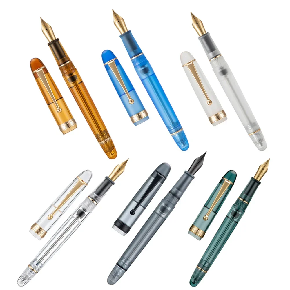 Asvine V126 Fountain Pen Vacuum Filling EF/F/M Nib high-end Transparent Brown Matte Blue White Acrylic Writing ink pens Gift Set