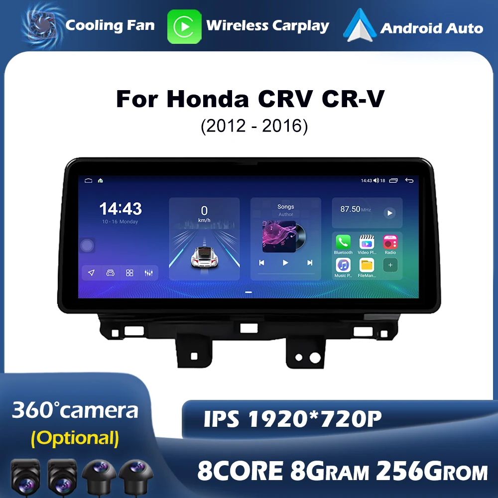 Wireless CarPlay Android 14 For Honda CRV CR-V 2012 - 2016 Car Radio Multimedia Video Player 4G WIFI GPS Navigation DSP Stereo