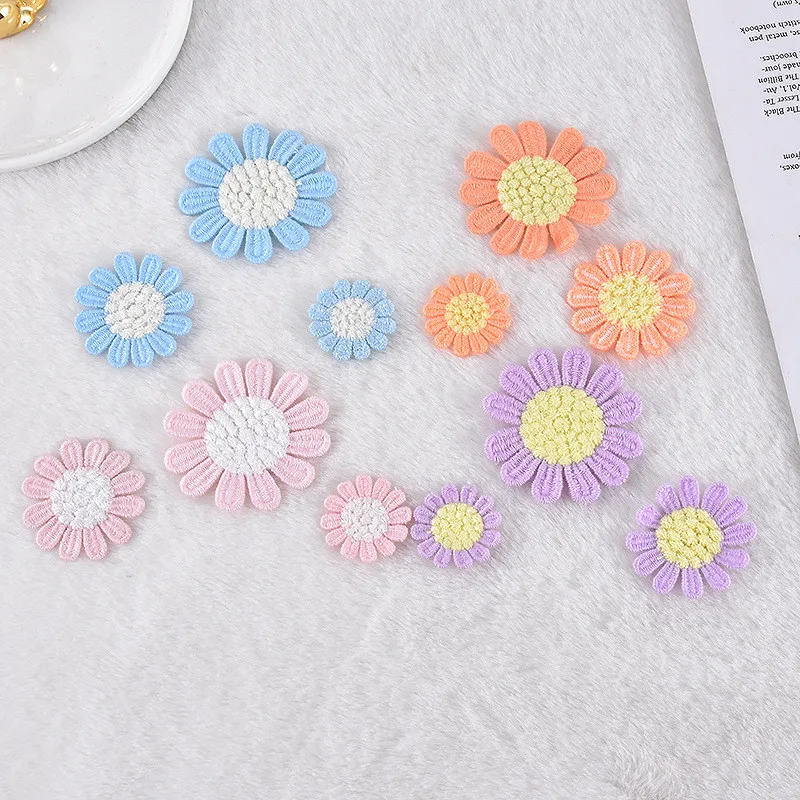 10PCS น่ารักดอกไม้เย็บปักถักร้อยผ้าสติกเกอร์ DIY ขนาดเล็ก Daisy Patch Hairpin Headwear วัสดุ