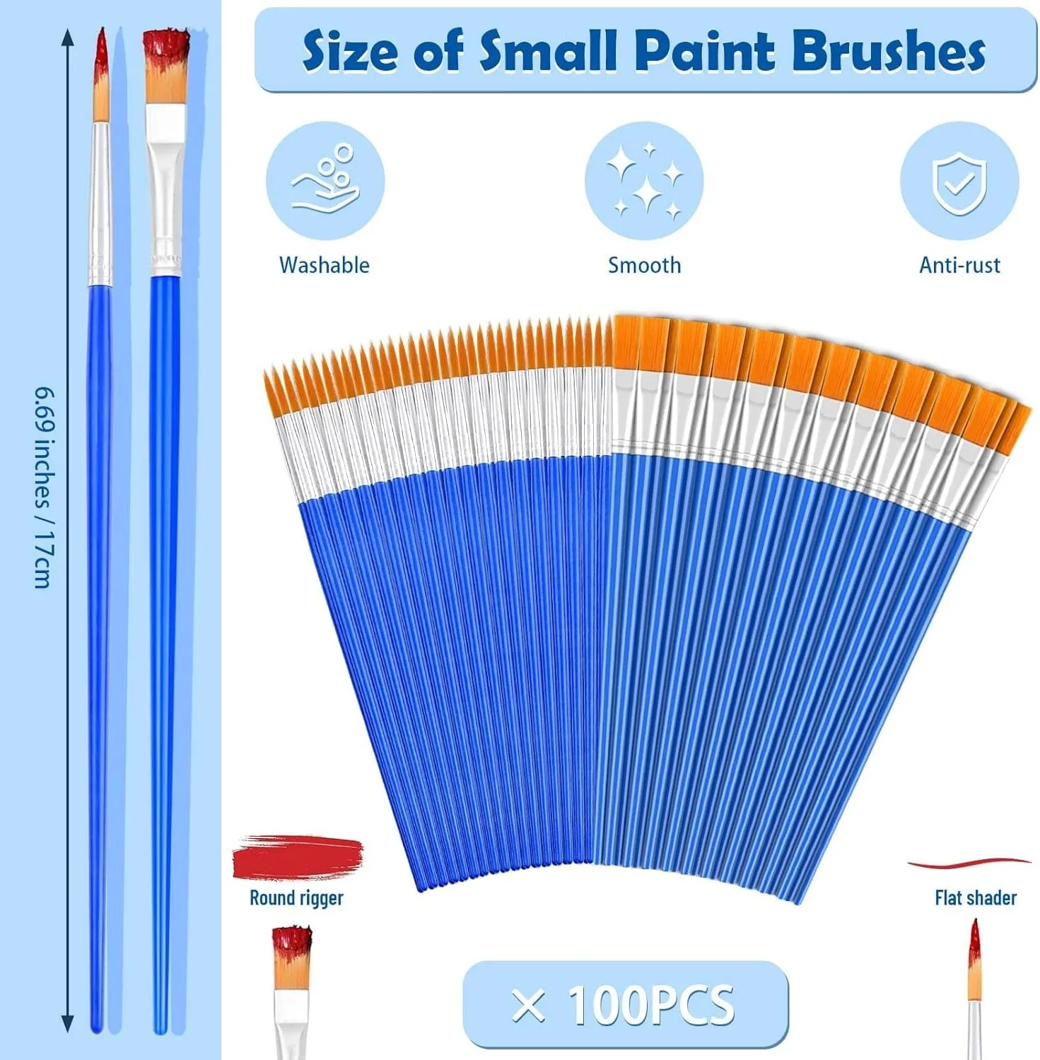 Small Paint Brushes Bulk 100 Pcs Paint Brushes for Kids Acrylic Paint Brushes Set with Flat & Round Paint Brushes Watercolor DIY