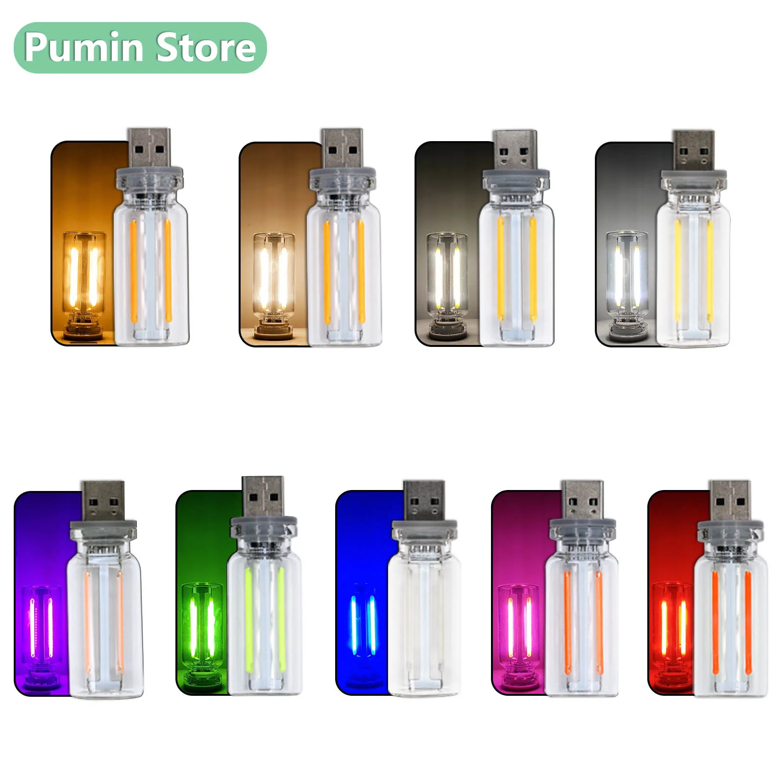 New Led car bulbs usb Night Light Bulb White Light Natural Warm Yellow Red Green Blue Pink Purple DC5V Retro Edison Dimmable