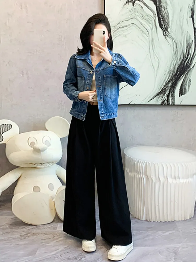 Blue Denim Jacket Women's Loose Fit Short Style Casual Coat Top for Autumn New Arrival plus Size Comfortable Jeanswear