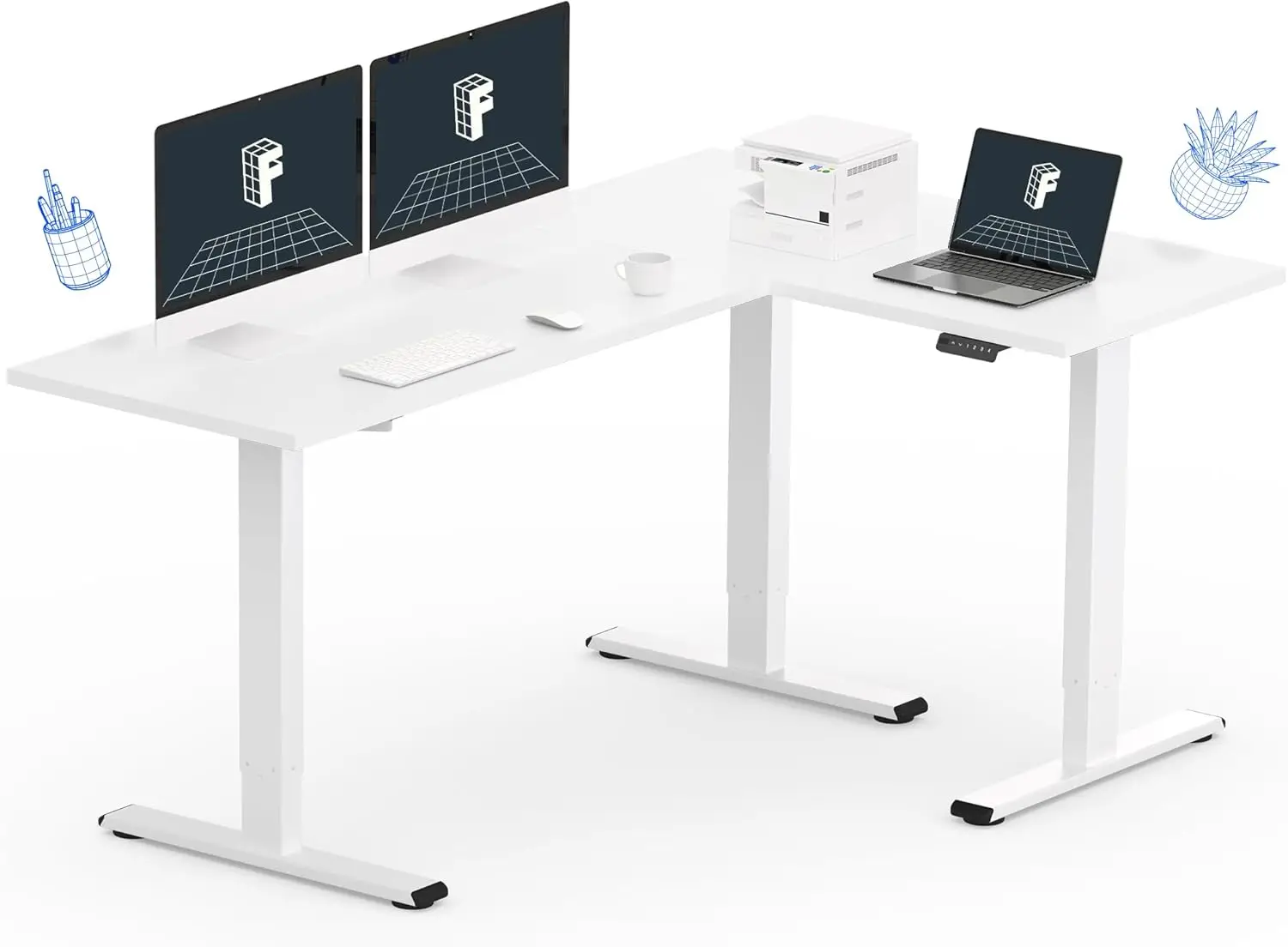 Flexispot L Shaped Standing Desk 71 X 48 Inch Electric Height Adjustable Desk, Sit Stand Large Corner Desk, Memory Preset