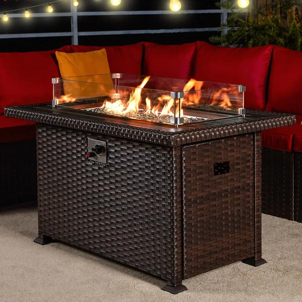 

44 Inch Fire Pit Table, Wood Plastic Composites Tabletop, CSA Certification, 50,000 BTU Auto-Ignition Propane Gas Fire Pit