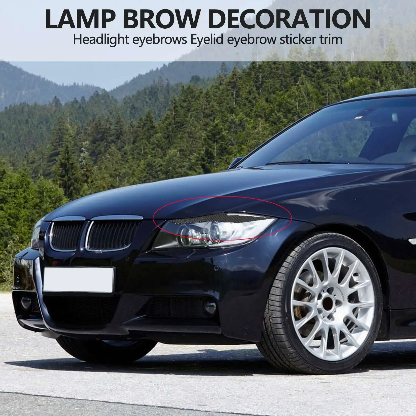 Carbon Fiber Headlight Eyelid Eyebrow Cover Stickers Trim for E90 E91 328I 335I M3 2006-2011