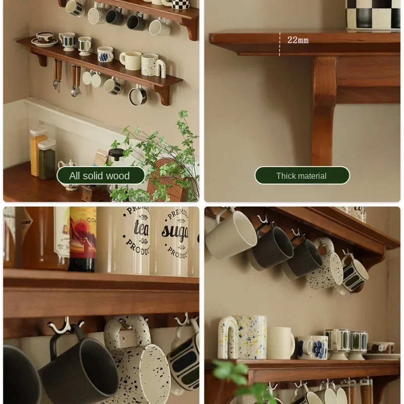 Restaurant Kitchen Cup Holder Wall Hanging Partition Storage Rack Vintage Log Plate Stand Stable Load-bearing Kitchen Shelf