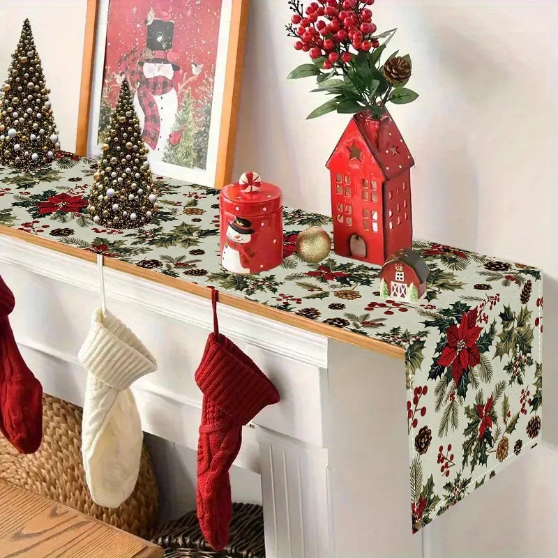 ผ้าปูโต๊ะคริสต์มาสลายสน 1 ชิ้น ลายโคนสน ของขวัญที่สมบูรณ์แบบสำหรับการตกแต่งโต๊ะอาหารในครอบครัวในช่วงงานปาร์ตี้วันหยุด