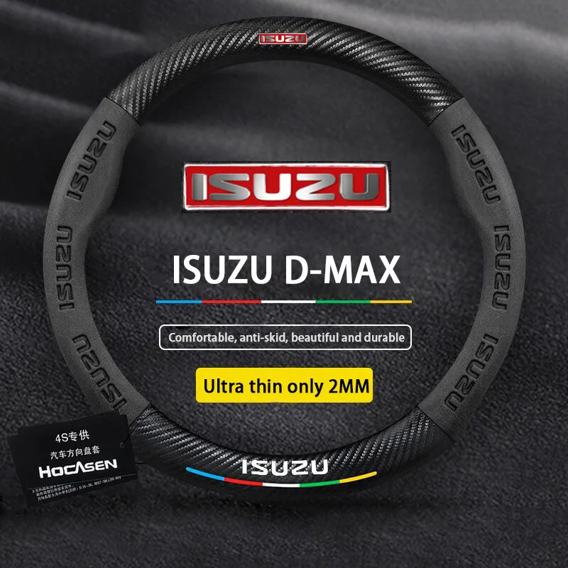 Capa de volante de carro antiderrapante de fibra de carbono de camurça com logotipo de metal para ISUZU D-MAX V-CROSS Mu-X TAGA Acessórios de carro