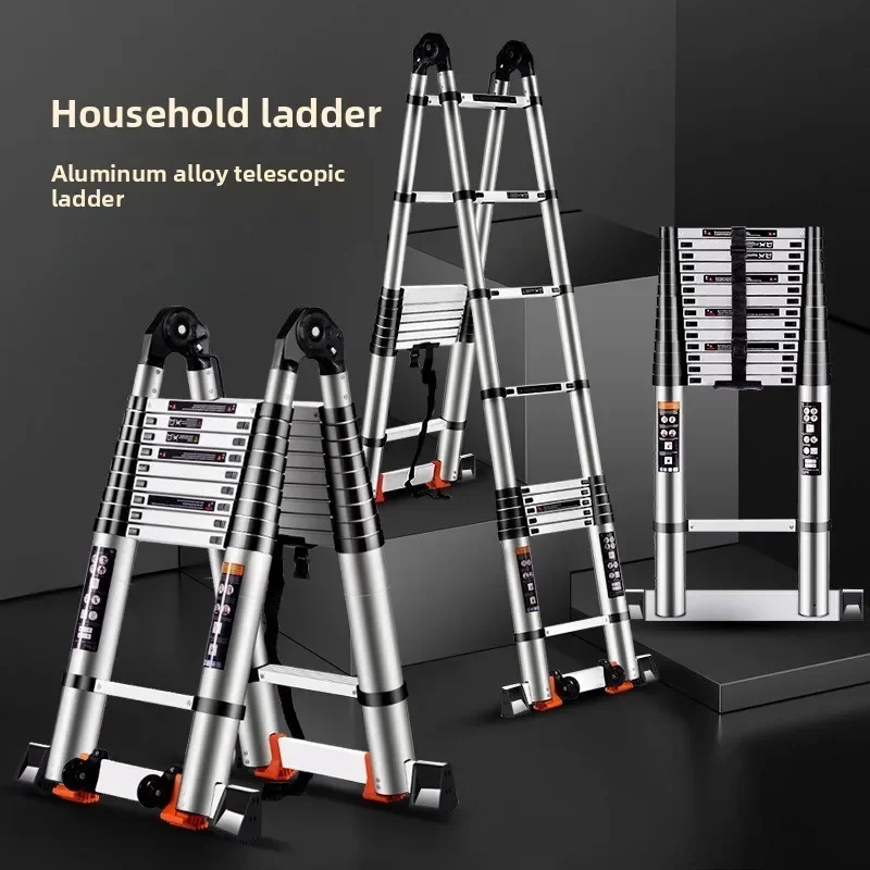 

Stainless steel single-sided telescopic folding ladder household bamboo joint against the wall lift attic ladder Durable