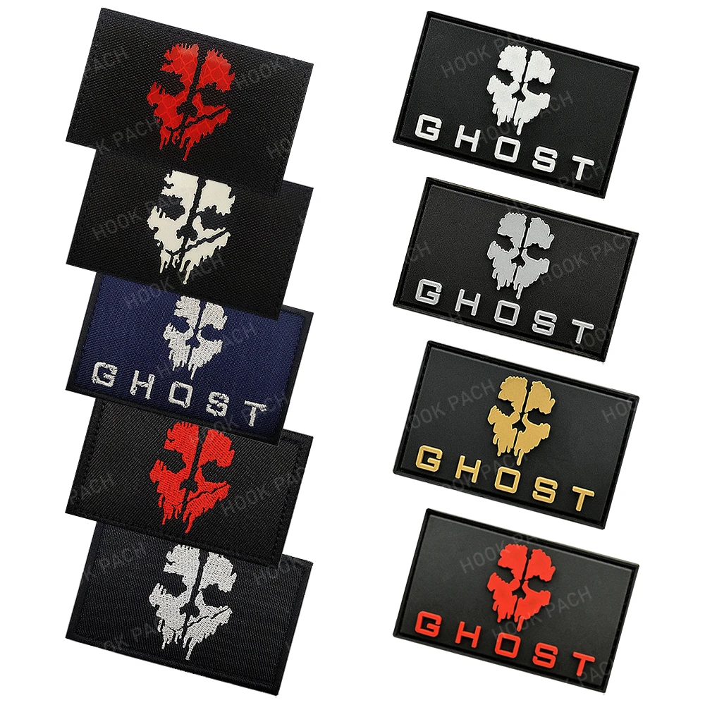 Embroidered Call of Duty Ghost Mask Patches for Clothing Hook Patch Tactic Military Badges on Backpack Coat