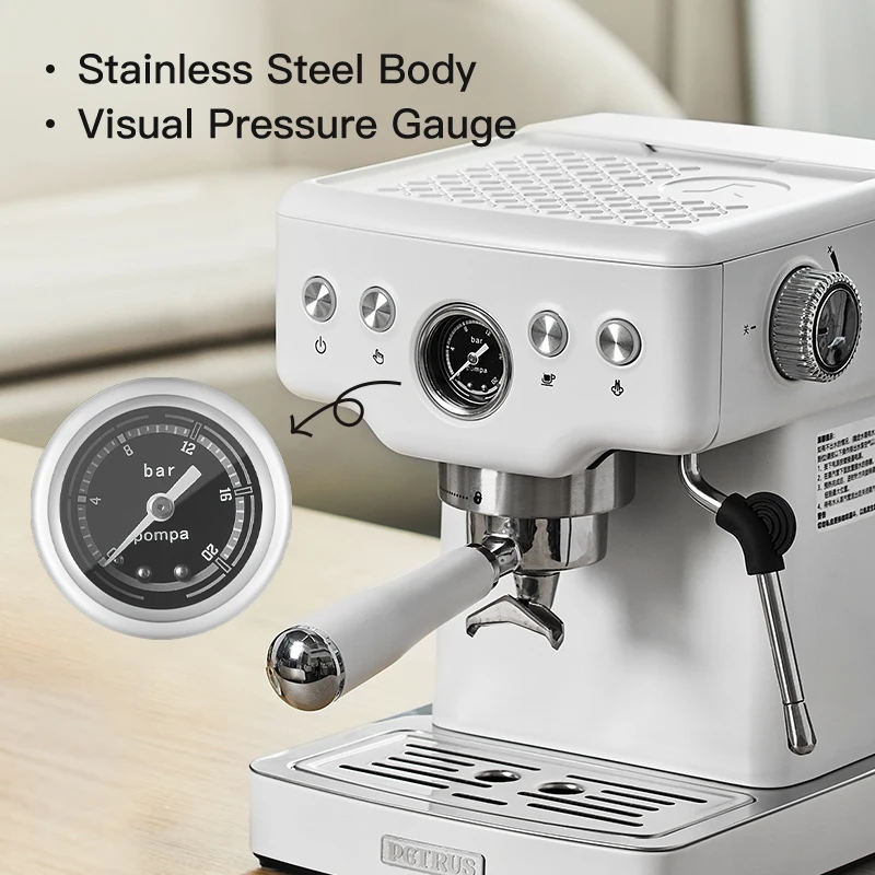Petrus Coffee Maker Espresso Coffee Machine Cappuccino Machine With Milk Foaming Steam Wand Manual Automatic Control ULKA Pump