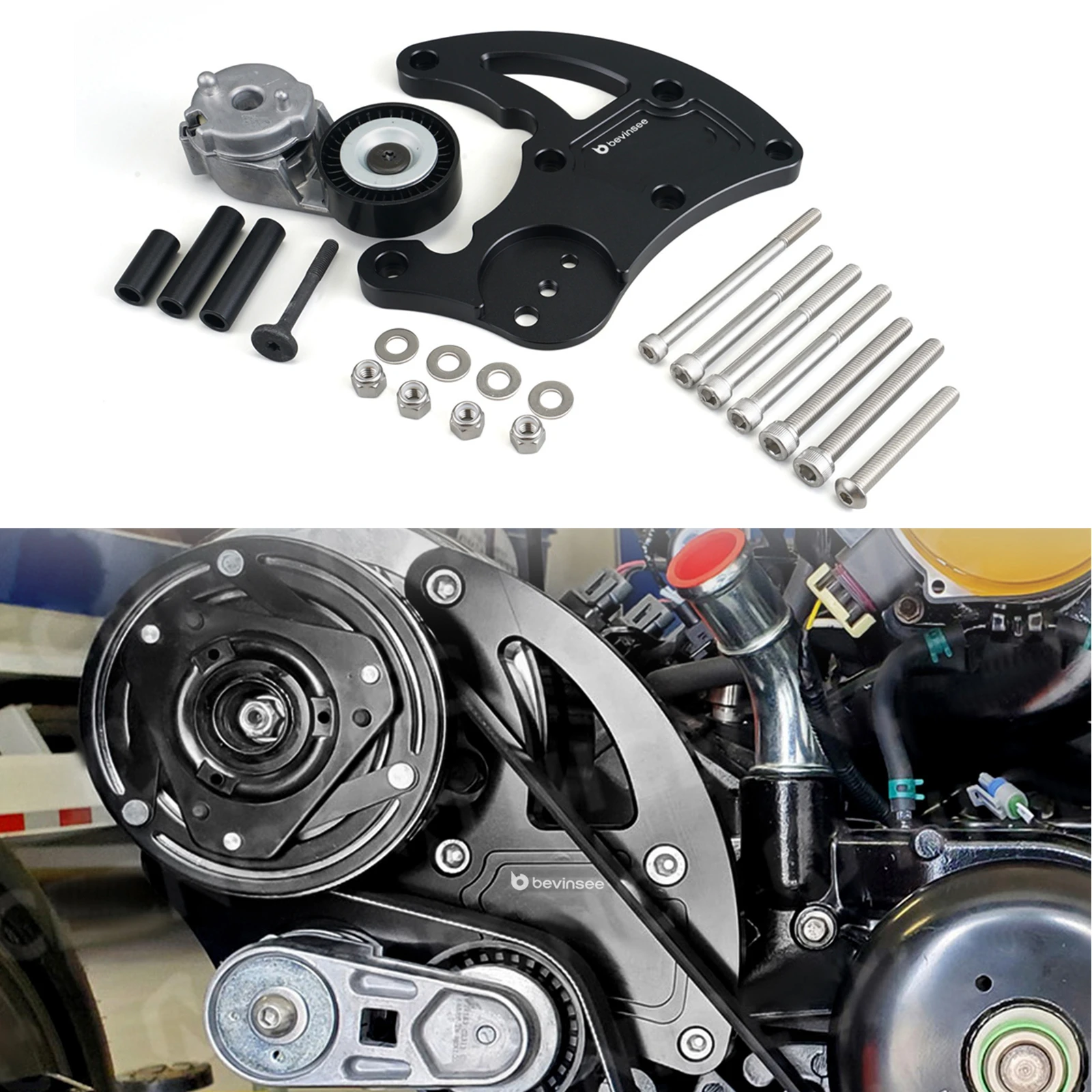 

For LS Truck R4 A/C High Mount Bracket w/Tensioner Kit for LQ4 LQ9 L92 L99 L33 LR4 LSX, for Chevy GMC SUV Truck Vortec Engines