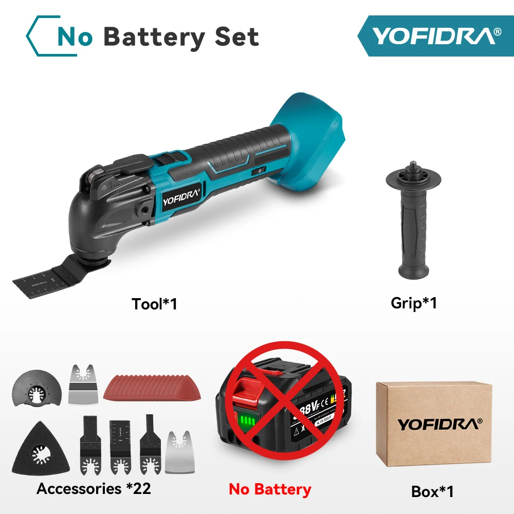 YOFIDRA 6-Gang Akku-Oszillier-Multifunktionswerkzeug Elektrische Schneid-, Polier- und Trimm-Maschine Elektrowerkzeug für Makita 18-21V Akku