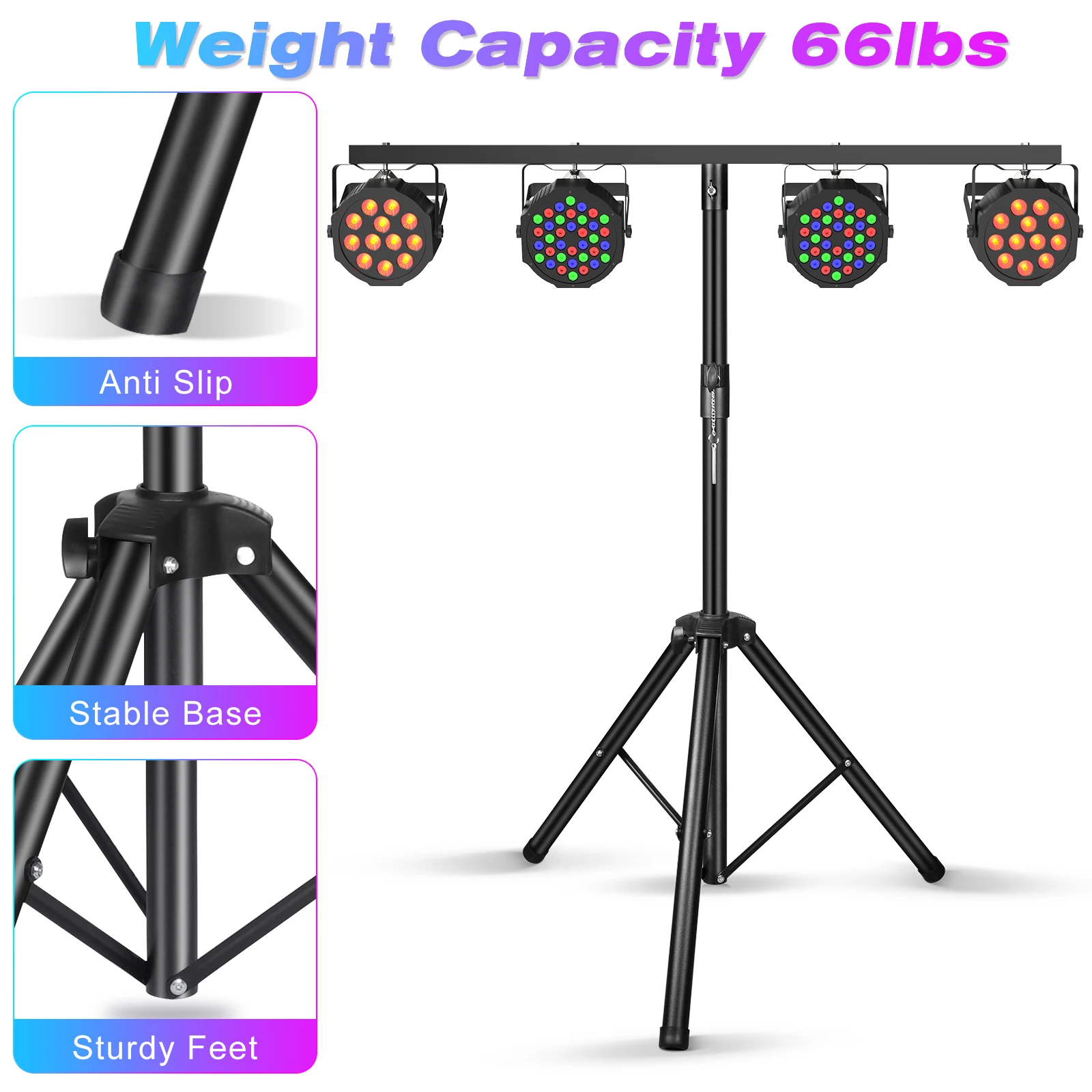 Stage Light Bracket Support DJ Lighting Adjustable Tripod Stand with Top T Bar for Par Lights Stage Lighting Fixture Disco Party