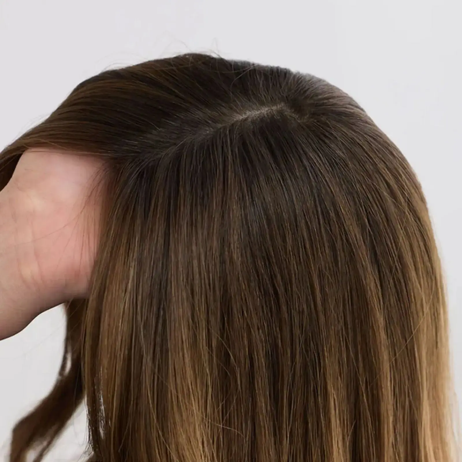 

New 16 Inches Ombre Dark Chestnut Brown Highlights Glueless Wigs Synthetic Hair Shoulder Body Wave 13*4 HD Transparent Lace Wigs