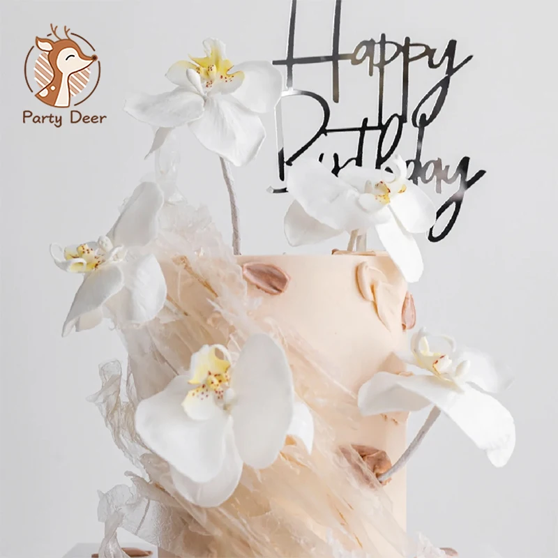 Glücklich Geburtstag Kuchen Topper Fee Schmetterling Orchidee Schmetterling DIY Weiß Blume Valentinstag Baby Dusche Kuchen Geschenke