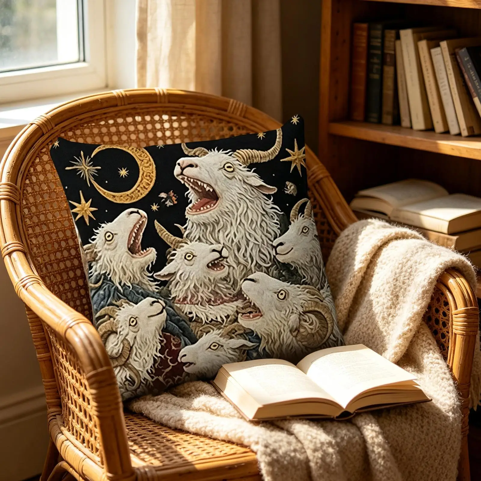 Screaming Goat Sheep Embroidered Style Printed Pillow Cover Short Plush Polyester Cushion Case Animal Pillowcase Home Decor