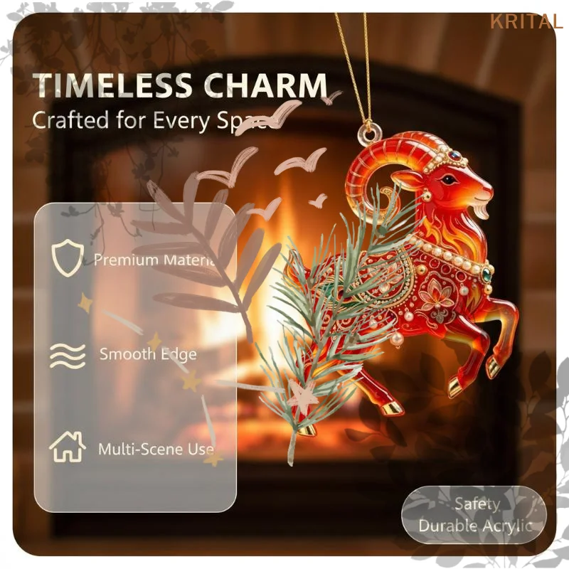 2D Flat Goat Hanging Ornament: Acrylic Shining Goat Pendant Simulation Artificial Rhinestone Christmas Tree Ornament Bag Charms