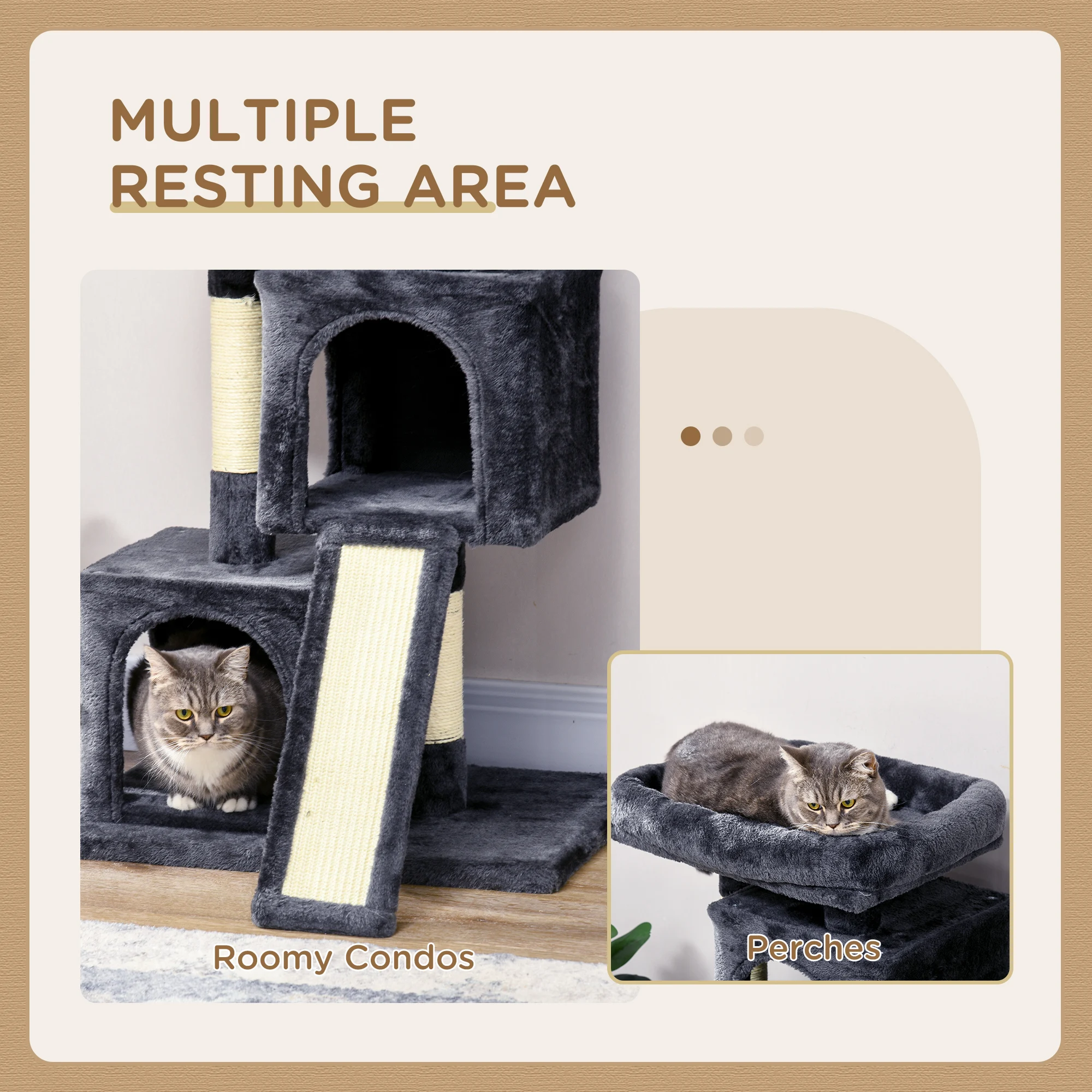 PawHut Cat Rest & Play Activity Tree w/ 2 House Perch Scratching Post