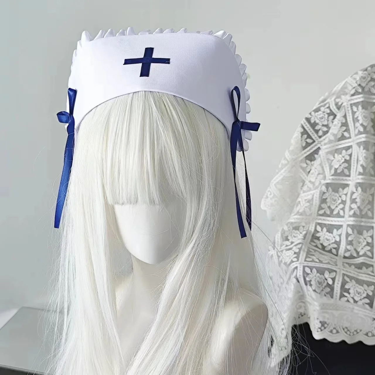 Subkultura Gotyk Dark Punk Subkultura Abi Y2k Dziewczyna Medyczna Pielęgniarka Kapelusz z Słodką Koronkową Kokardą Rekwizyty do Cosplayu Fotografii Cosplay