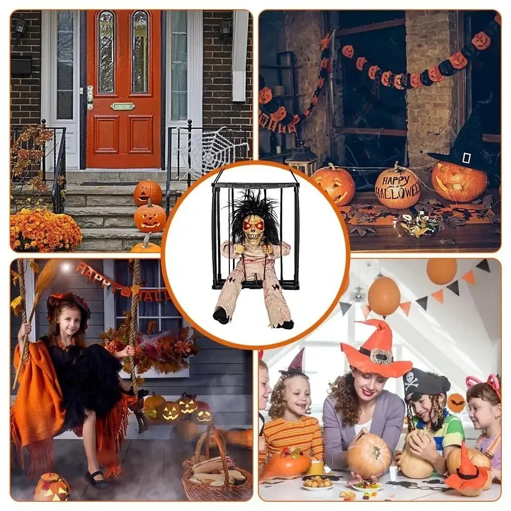 Halloween Decoration Prisoner Ghost In Cage Scary Skull Prop Electric Skeleton Toy Glowing Eye Sound Doll Hangable Talking Ghost - Image 5