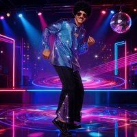1970s Disco Costume Set for Men Bell Bottoms Shirt Wig Retro Party Outfit