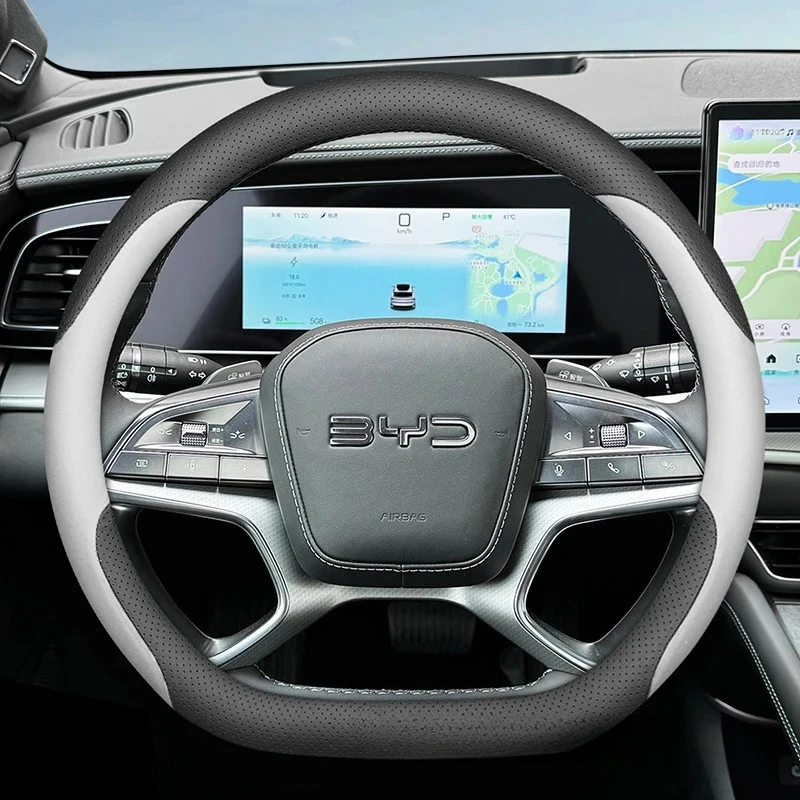 Auto-Lenkradbezug aus atmungsaktivem Napa-Leder, passend für BYD Sealion 6 DM-i, Sealion 5 EV, Tang / Atto 8 Sport, Auto-Dekoration