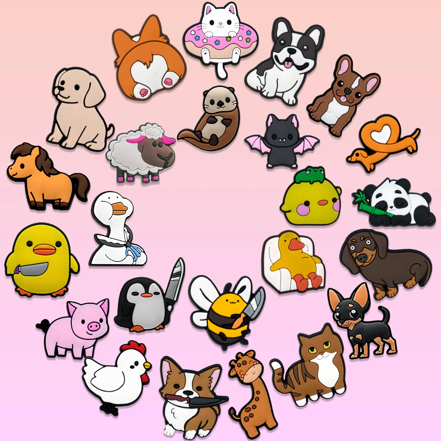 

1/25pcs Cute Animals Shoe Accessories Charms Funny Dog Bat Bee Penguin Shoe Decoration Panda Duck Fits All Clogs for Kids Gift