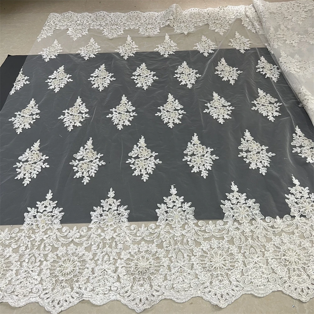 

2025 Royal Blue African Lace Fabric High Quality Organza French Luxury Beads Lace Nigerian Sequins Tulle Lace Fabric For Wedding