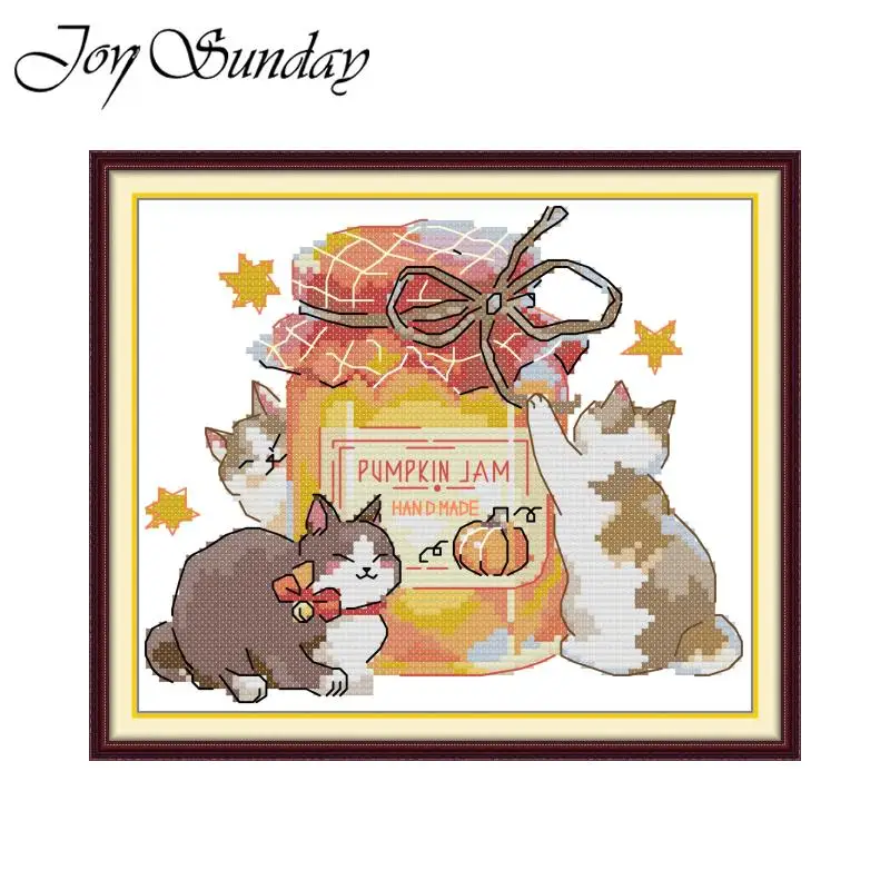 Joy Sunday Cross Stitch Kit Cat and Jam HD Pattern Printed Counted Fabric Aida Fabric 16/14/11CT DIY Embroidery Sets Home Decor