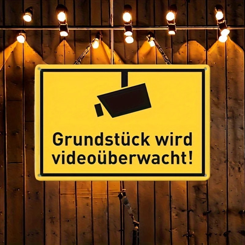  Iron Metal Sign: German Video Surveillance Warning Sign,  (20X30cm), Classic Style, Wall-Mountable, No Power Required, Suitable