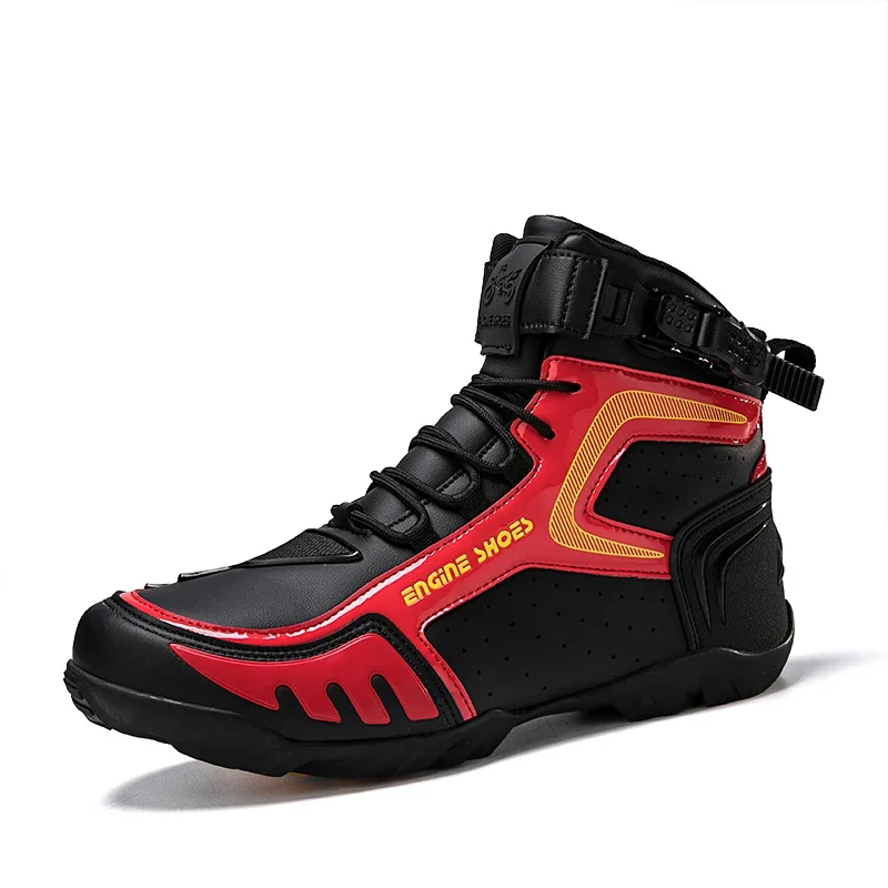 

Men Motorcycle Boots Black Leather Biker Shoes Outdoor Motocross boot protective gear shift rubber sole Women Motorbike Shoes