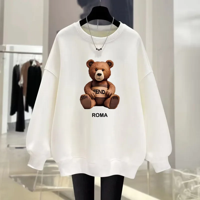 Casual Women Hoodies Bear Pattern Print High Quality Hoody Ladies Luxury Designer Retro Y2k Vintage Trendy Pullover Sweatshirt