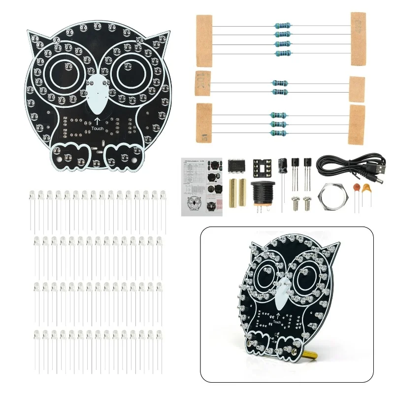 DIY Electronic Soldering Practice Kit Touch Control Owl LED Light STEM Education Learning Board for Beginners Creative Gift