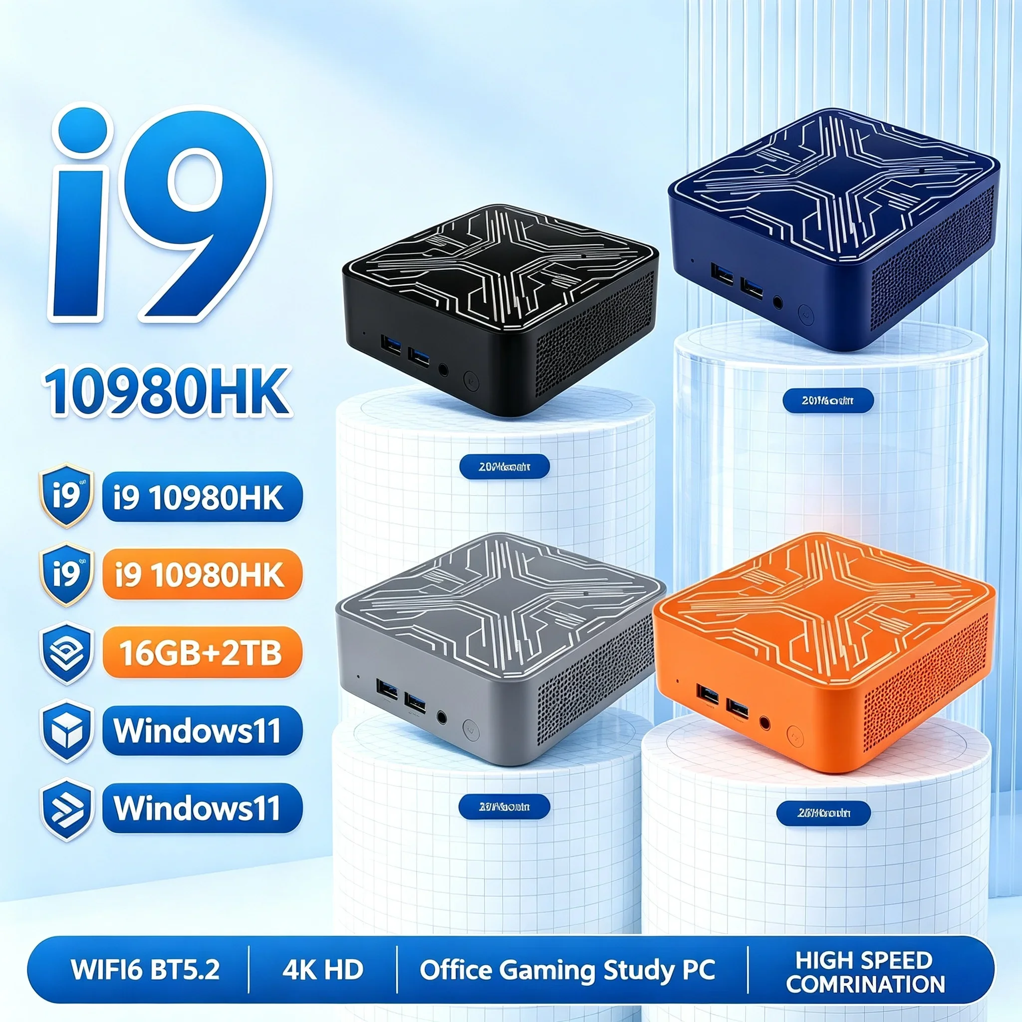 Portable Gaming Mini Desktop PC Core I9‑10980HK Windows11 16GB RAM Optional 1TB/2TB SSD 4K 60Hz WiFi6 BT5.2 Home Office Computer