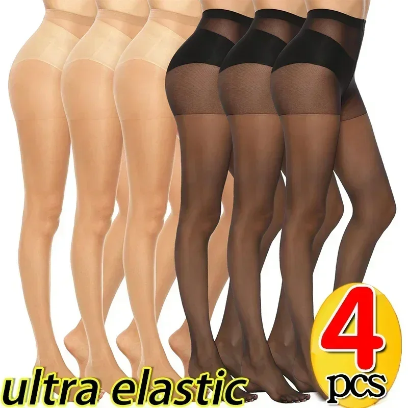 1/4Pcs Skin Color Tights Women Tear Resistant Anti-cored Hook Wire Pantyhose Black Stockings Breathable Slim Ultra Thin Leggings