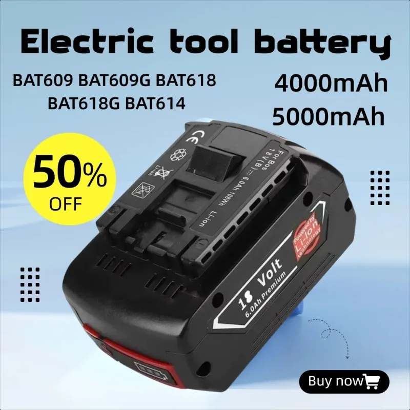 

18V 4000mAh/5000mAh Rechargeable Batteries for Bosch Electric Drill Li-ion Battery BAT609 BAT609G BAT618 BAT618G BAT614