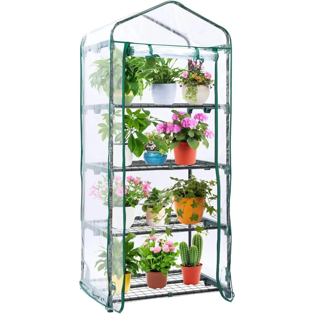 

Mini Greenhouse for Outdoors & Indoor, Ohuhu Small Green House with 4 Tier Shelves, Portable Plastic Greenhouses, Heavy Duty