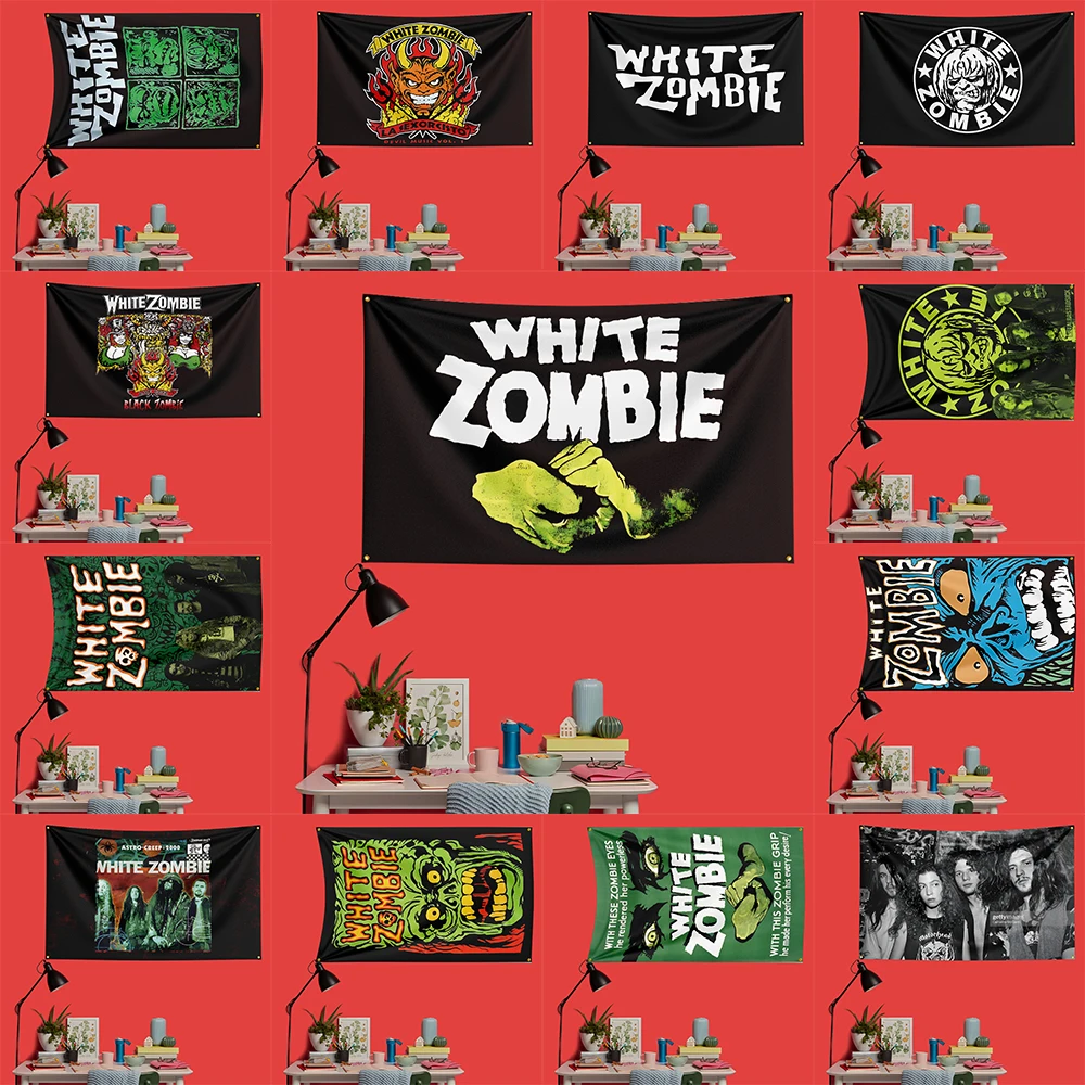 White Zombie Inspired Rock Music Flag 3x5 FT 90x150cm Polyester Decorative Banner Tapestry For Music Fans Bedroom Wall Decoratio